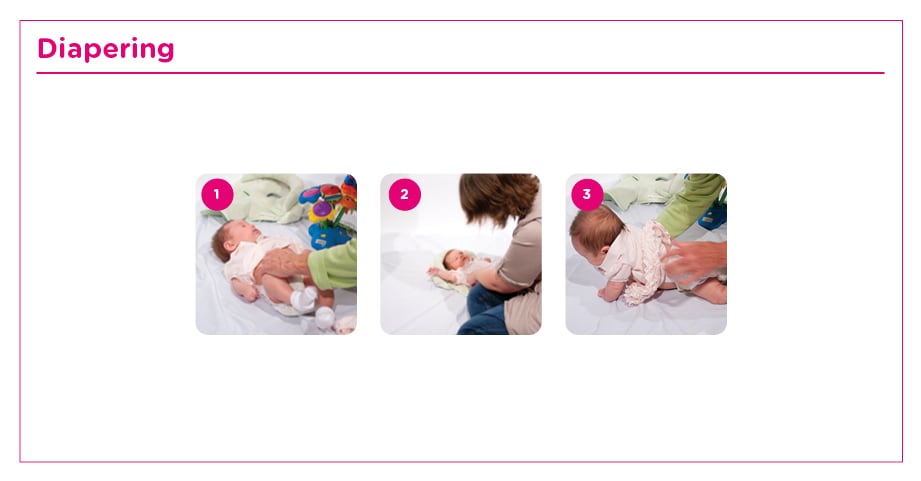 Diagram showing ways to diaper your baby to avoid a flat head.