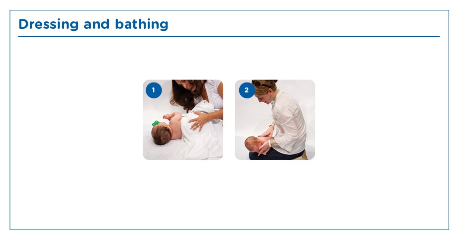 demonstration of towel drying baby on their belly and massaging them to prevent flat head and encourage tummy time.