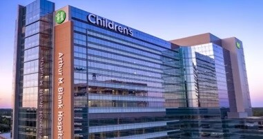 Arthur M Blank Hospital at dusk