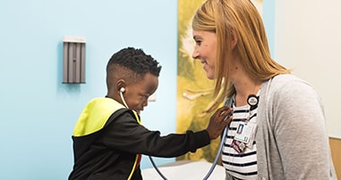 Patient using stethoscope