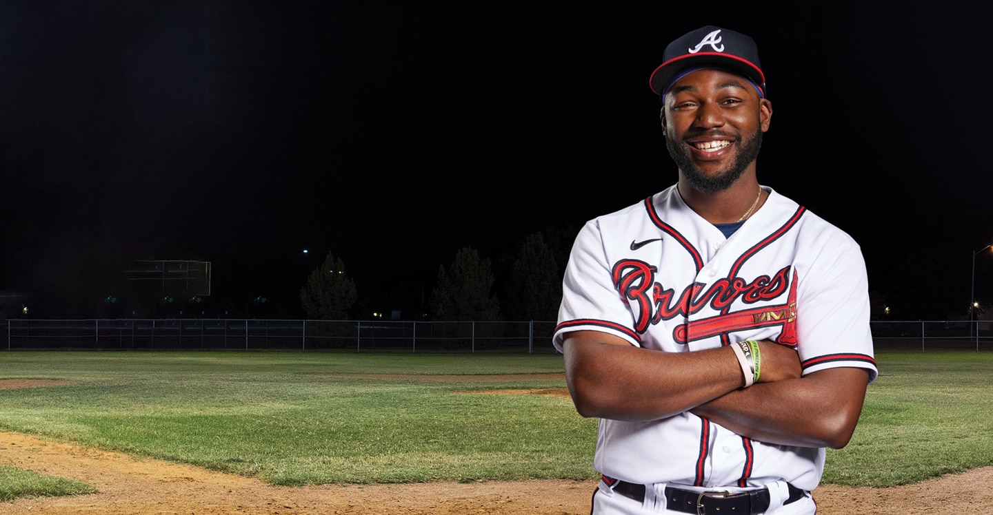 Braves player smiling no field