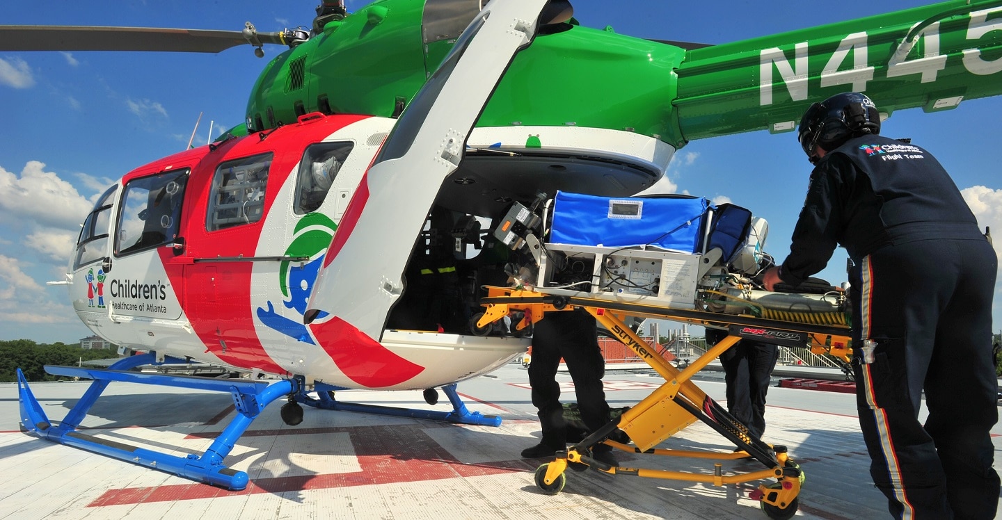 Children’s helicopter on hospital landing pad