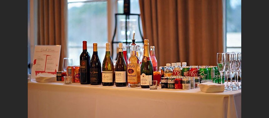 Drink bar table with wine and soda