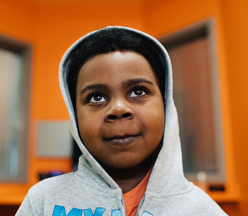 heart transplant boy visiting caregivers at Children's hospital